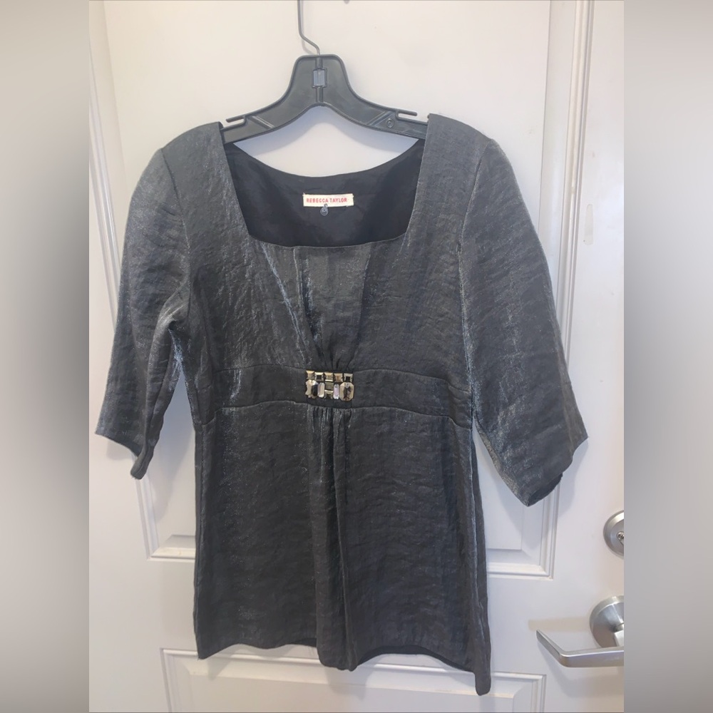 Rebecca Taylor Women’s Grey Babydoll Top Size XS Holiday Beaded Citychic